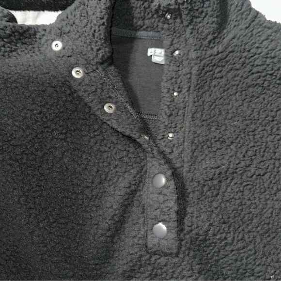 aerie S Black Fluff Quarter Snap Front Lightweight Sherpa Pullover Sweatshirt - Picture 14 of 14